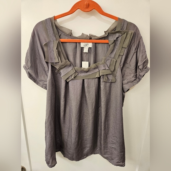 Ann Taylor Loft Gray Sheer Baby Doll Top - NWT - Size XL - Picture 1 of 9